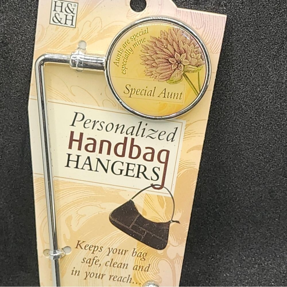 H&H Special Aunt Handbag Hanger Silver Floral Purse Hook NWT Gift